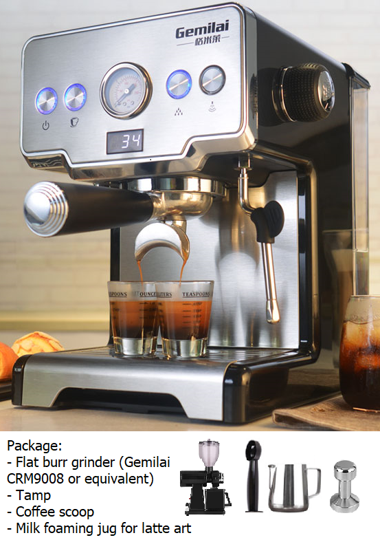 Gemilai CRM3605 Espresso Machine (Package with flat burr grinder)